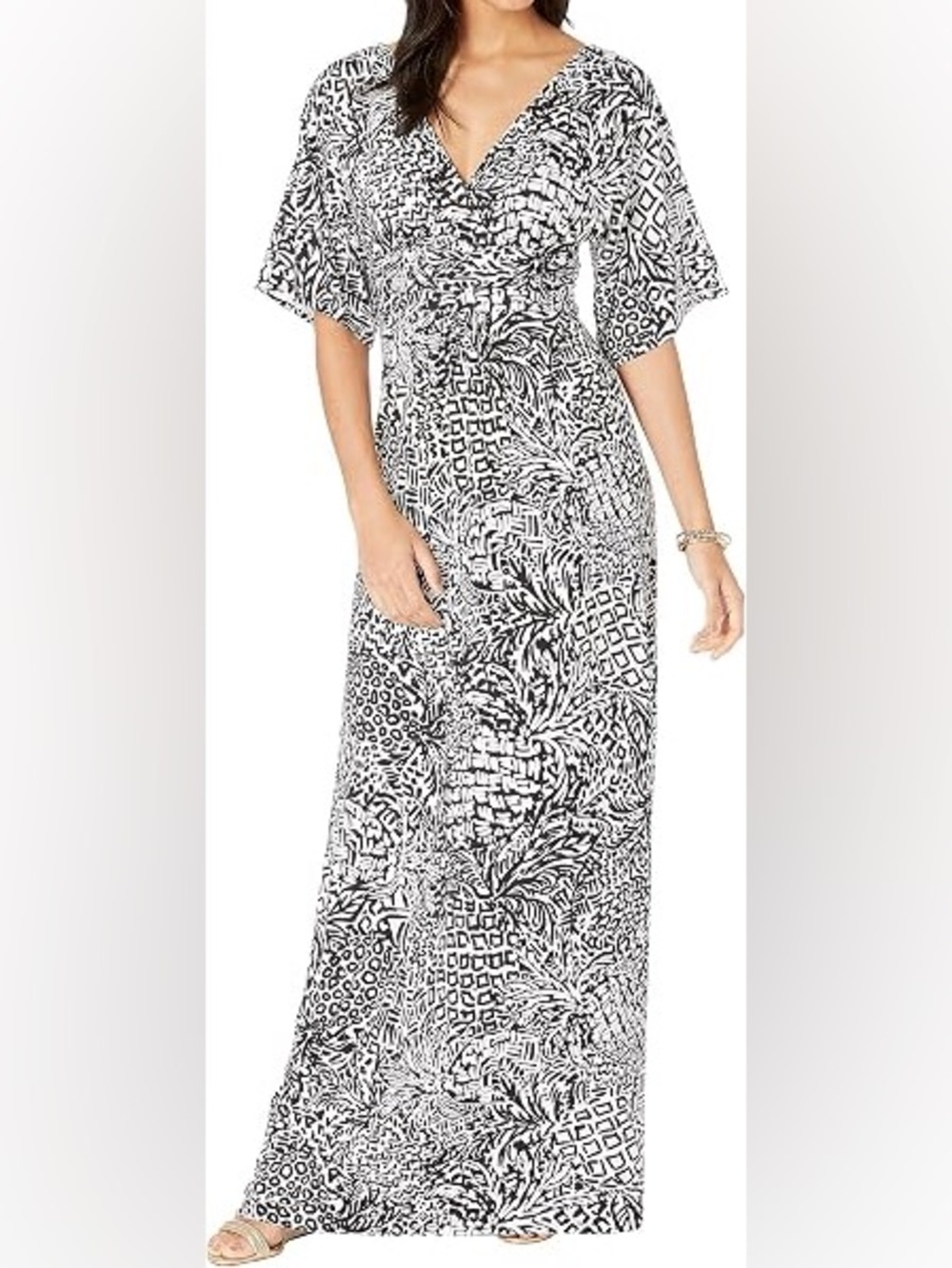 Lilly Pulitzer Black and White Short Kimono Sleeve Parigi Maxi Dress